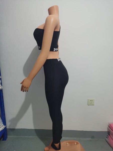Sexy Letter Printed One Shoulder Mini Top With Trousers Two Piece Set FF1031
