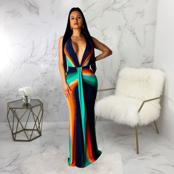Sexy Hot Digital Printed V-Neck Dress SMR9200