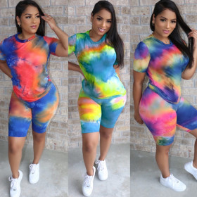 Fashion casual sports suit T-shirt home tie-dye CYF3530