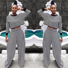 Hot Sale Checks Long Suits Crop Top Wide Leg Trousers SDD9035