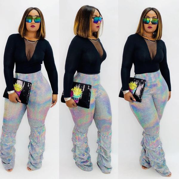 Eye-Catching Bottoms Glitter Pleated Pants For Women LD8618