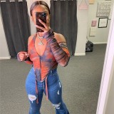 Sexy Solid Color Zipper V-Neck Strapless Backless Mesh Sleeves Mini Top K20546T