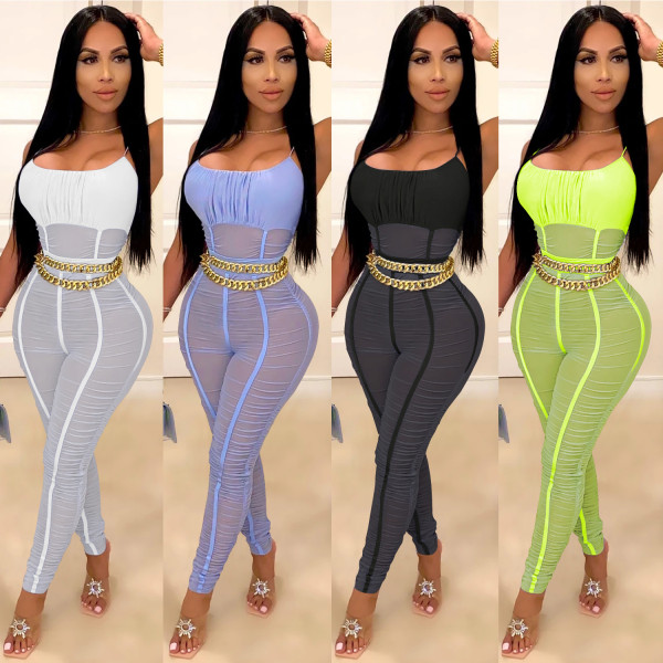 Women's nightclub sexy suspender mesh see-through jumpsuit CYF3638