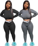 Autumn Round Neck Long Sleeves  Mini Top With Trousers Bodycon Plus Size Two Piece Set W897