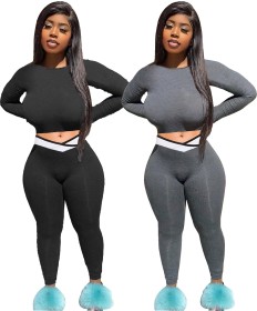 Autumn Round Neck Long Sleeves  Mini Top With Trousers Bodycon Plus Size Two Piece Set W897
