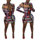 Fashion license plate print street tight dress LML145