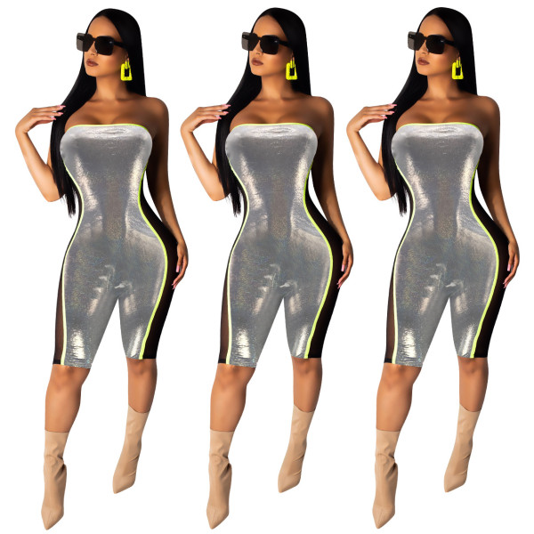 Hot Sale Bodycon Shiny Off Shoulder Mid Jumpsuit ED8088