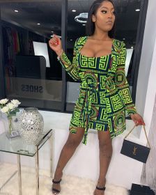 Printed jacket casual dress two-piece suit YH8879