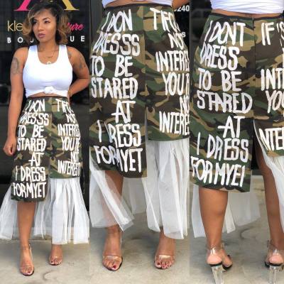 Letter Print Camouflage Midi Skirts ARM8026