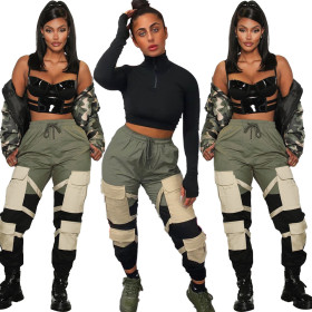 Fashion Drawstring Color Patchwork Winter Sporty Pants HY5134