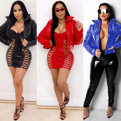 Pure Color PU Leather Zipper Jackets QZ4524