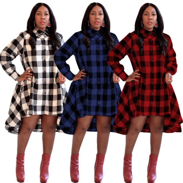 Street Wear Plaid Overlay Shirt Midi Dress HG5130