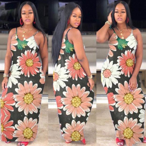 Color sun flower fashion loose dress YZM50122