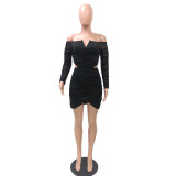 Long Sleeve Slim Fit Hip Elastic Dress Single Neck Sexy Nightclub Dress FM1210