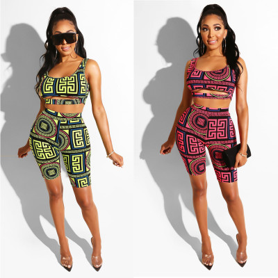 Tank Top Bodycon Shorts Casual Yellow/Pink Ladies Suits BN9183