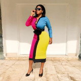 New Design Color Patchwork Midi Dress For Sale SN042