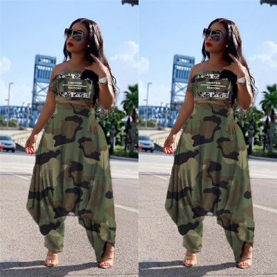 Camouflage Suits Strapless Top Harem Pants LS6309