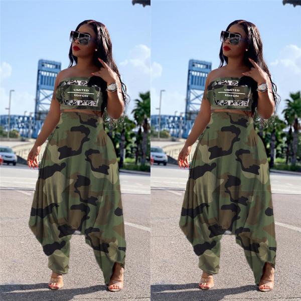 Camouflage Suits Strapless Top Harem Pants LS6309