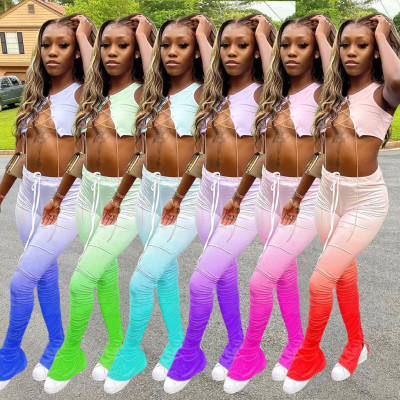Women's Gradient Color Hip Metal Chain Strap Fold Split 6 Color Micro Speaker Set ALS193