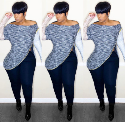Plus Size Irregular Autumn Winter Strapless Women T-Shirt H1266