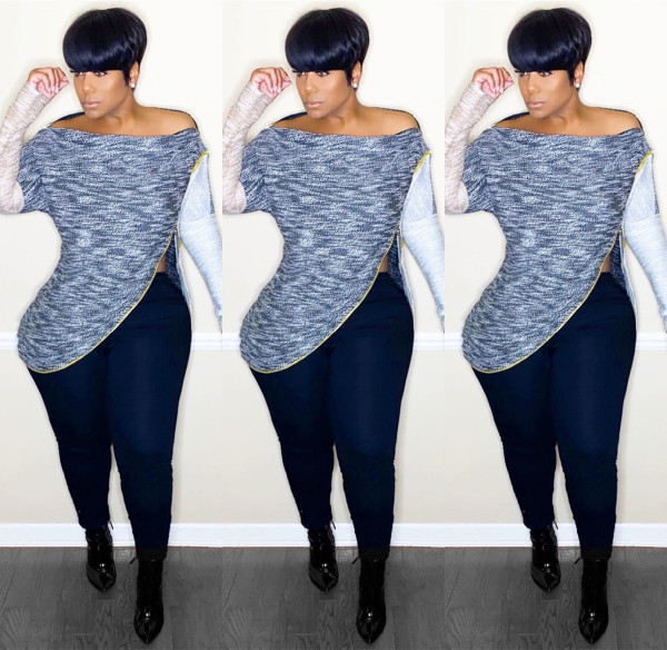 Plus Size Irregular Autumn Winter Strapless Women T-Shirt H1266