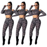 Letters Printing Stylish Female Suits Crop Top Pencil Pants SDD9205