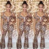 Cheap Leopard Printing Outfits Bra Top Condole Belt Flares Pants YX9138