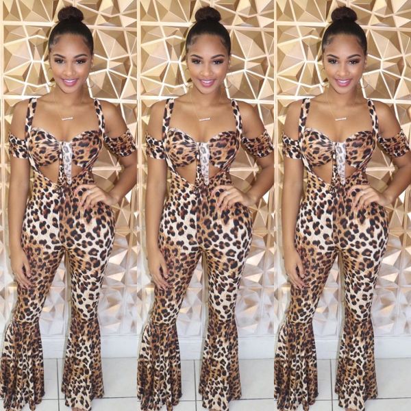 Cheap Leopard Printing Outfits Bra Top Condole Belt Flares Pants YX9138