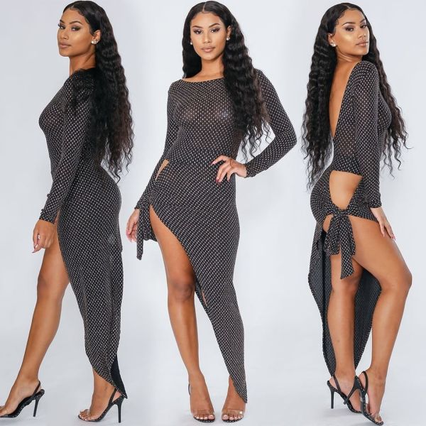 Unique Women Irregular Polka Dots Backless Dress TH3283