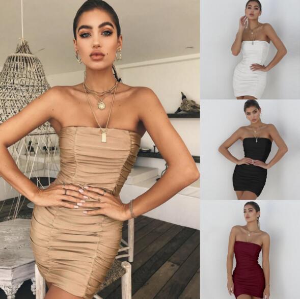 Women's sexy tube top nightclub fold bag hip dress ZY8505