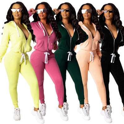 Women's Zip Sweatshirt Casual Trousers Two Piece Set LML064
