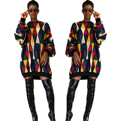 Hot Sale Casual Plaid Sweater Dress H1086