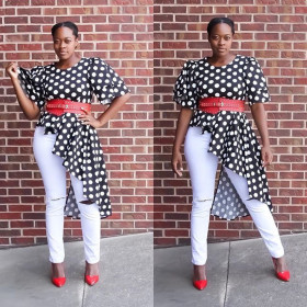 Fashion Polka Dot Print Overlay Tops F8162