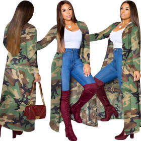 Camouflage Loose Cardigan Outerwear Long Sleeve Lady Coat SN3735