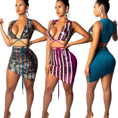 Women Club Skirt Suits Bandage Top Bodycon Dress CCY8024