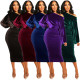 Latest Solid Color Off Shoulder Velvet Bubble Sleeve Pencil Dress GL6091