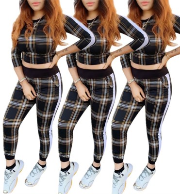 Wholesale Online Women Checks Two-Piece Slim Outfits YMT6097