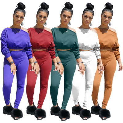 Solid Color Autumn Clothes Women Two-Piece Leisure Outfits HHM6152
