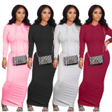 Casual Solid Color Long Sleeves Hooded Bodycon Long Dress BLX7540