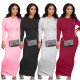 Casual Solid Color Long Sleeves Hooded Bodycon Long Dress BLX7540