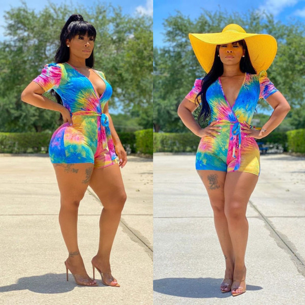 Casual fashion tie-dye printed jumpsuit shorts MR2034