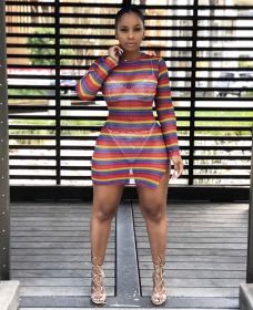 Newest Colorful Long Sleeves Cover Up Mesh Dress LD8367