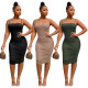 Plain Color Women Leisure Slim Fitting Condole Belt Pleated Dress Q507