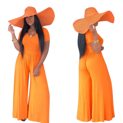 Trendy Women Loose Orange Long Flared Jumpsuit D8272