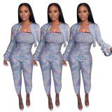 Zipper Pleated Sleeve Short Coat Slinky Jumpsuit Popular Glitter Sets NK083