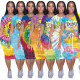 Cartoon positioning home service printing tie-dye dress M1083