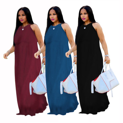 Stylish Leisure Pure Color Sleeveless Maxi Dresses SMR9023B