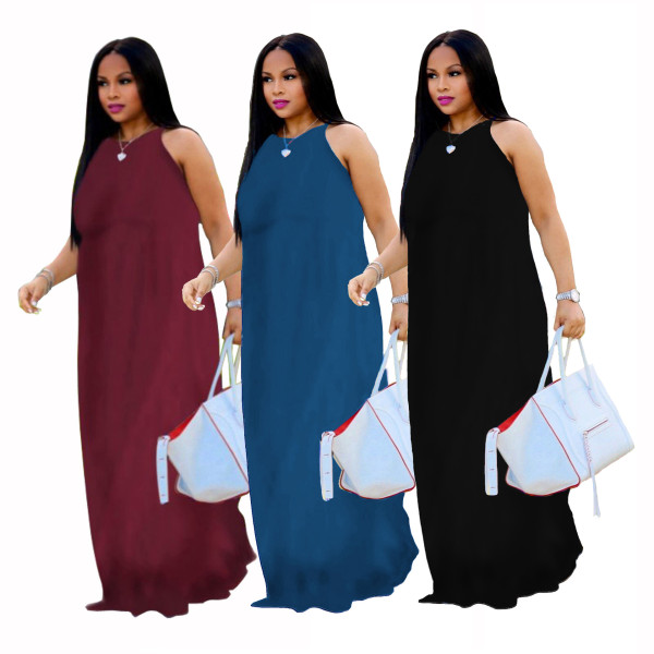 Stylish Leisure Pure Color Sleeveless Maxi Dresses SMR9023B