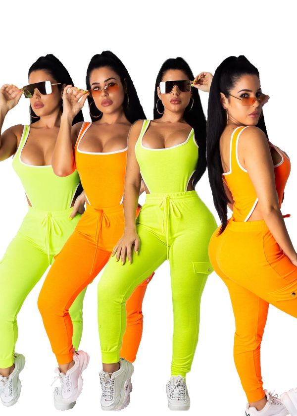 Tank Style One-Piece Swimwear Solid Tight Pants HG5222