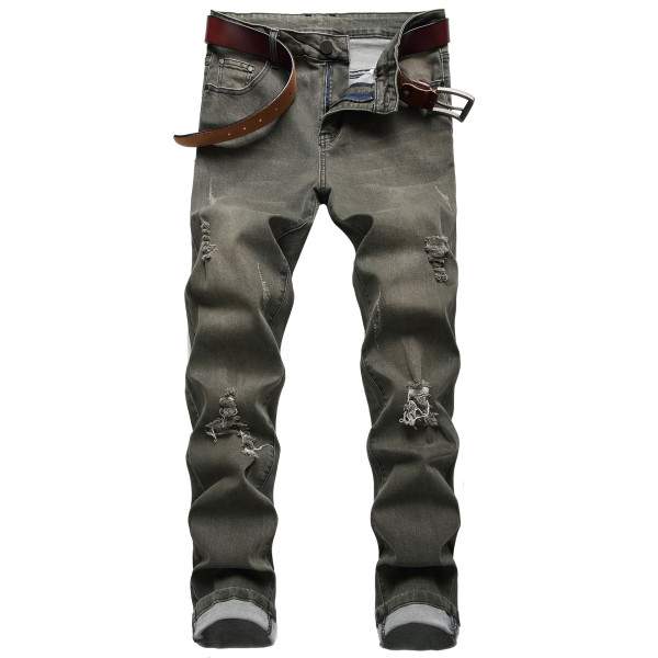 Stretch ripped jeans light green slim mens trousers TX318